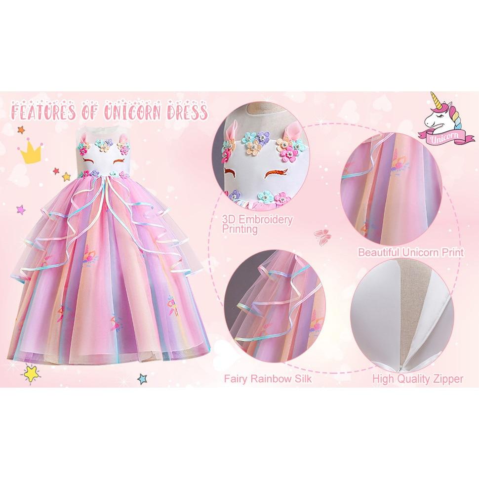 Kids Unicorn Dress with Headband, Jewelry & Accessories, Multicolor, 120 Cm, Ages 4-5