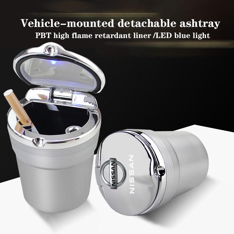 Car Ashtray with Cover LED Light Automotive Ashtray For Nissan Qashqai Sylphy Tiida Altima Teana X-Trail Leaf Juke Accessories