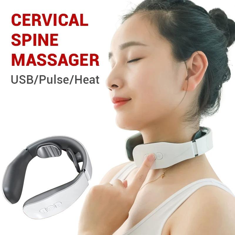 EMS Electric Neck and Shoulder Massager 6 Modes 9 Levels Head and Cervical Spine Massager Adjustable Heat Cervical Vertebra Relax Pain Relief