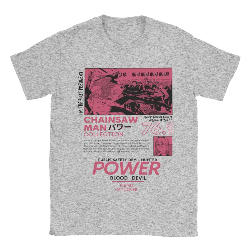 Men's Chainsaw Man Power Devil T Shirt Anime 100% Cotton Clothes Funny Short Sleeve Crew Neck Tee Shirt Printed T-Shirts