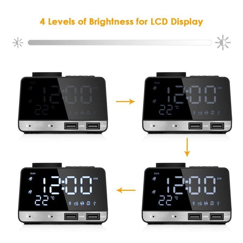 Home Decor Table Clock Alarm Clock Speaker With 2 USB Ports Bluetooth 4.2 Radio LED Digital Alarm Clock