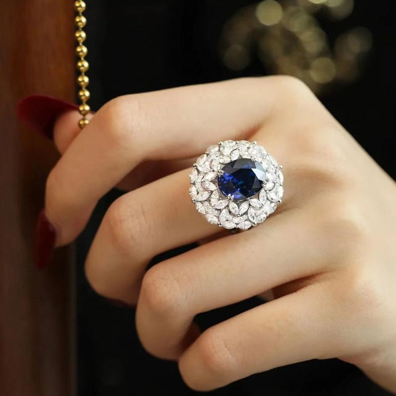 Elegant Sapphire and Gem Necklace Ring with Diamond Inlays for Women - Versatile Xiaohongshu Style