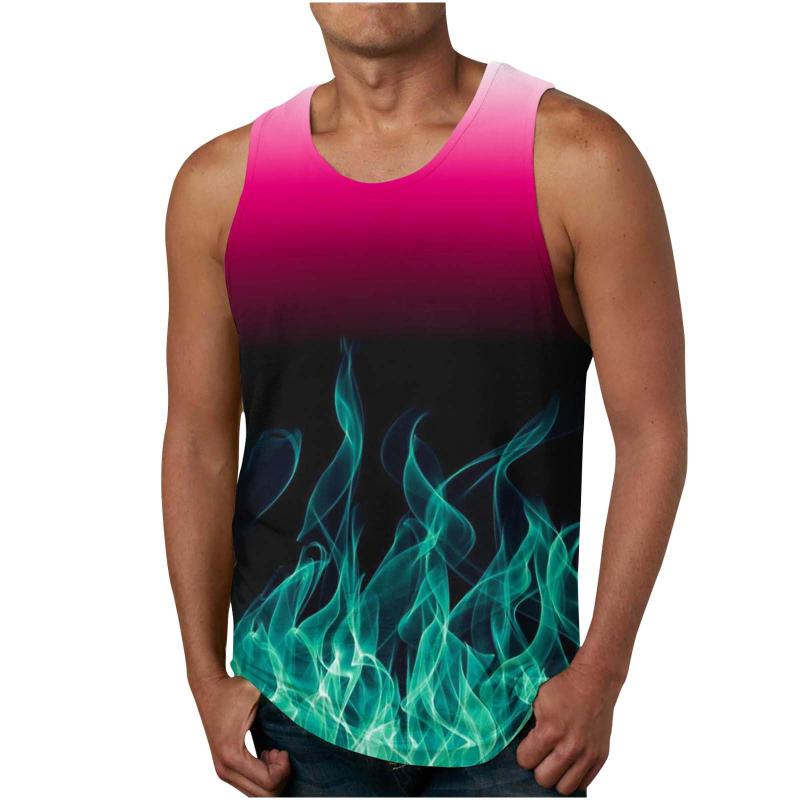 Summer Round Neck 3D Flame Printed Top Fashionable Casual Sleeveless Men's Tank Tops