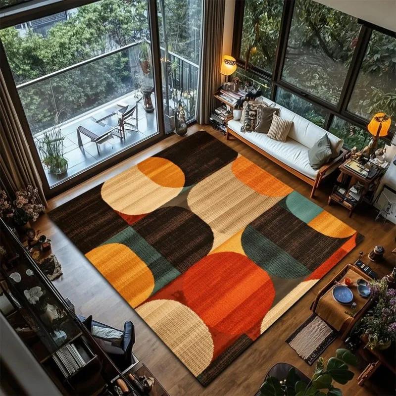 Mid Century Boho Rug Retro Geometric Pattern Area Rug Anti-slip Carpet for Home Living Room Bedroom Decor Sofa Table Large Rugs