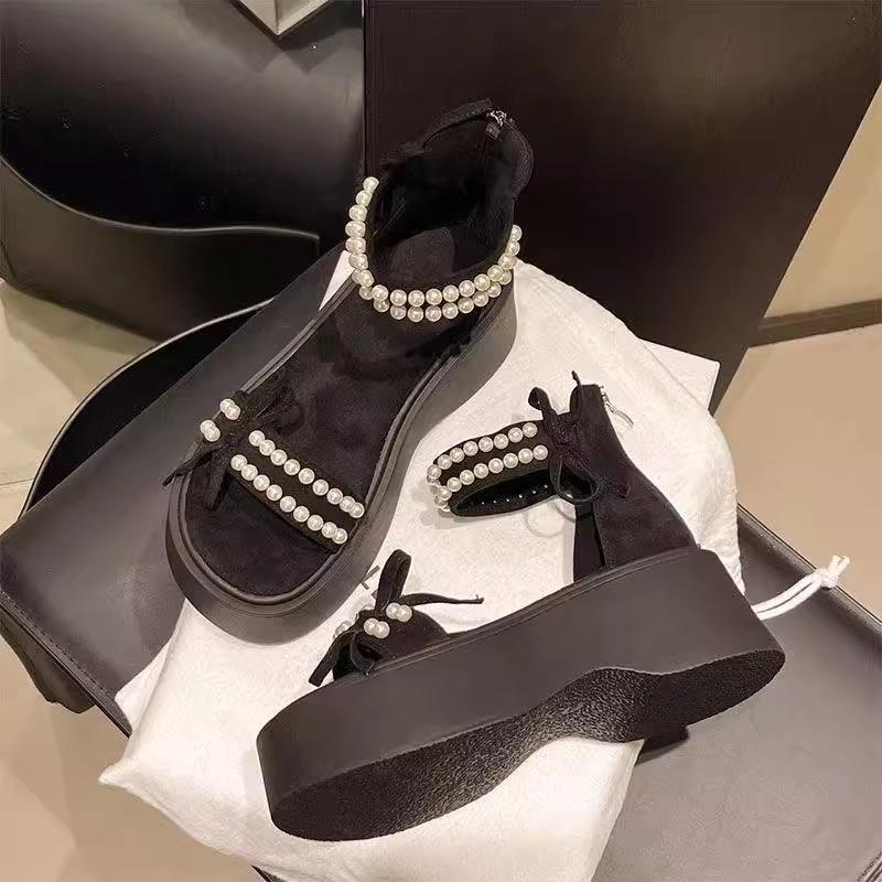 2025 new summer muffin fairy style Roman sandals women's platform heightening outer wear with skirt wedge heels high heels