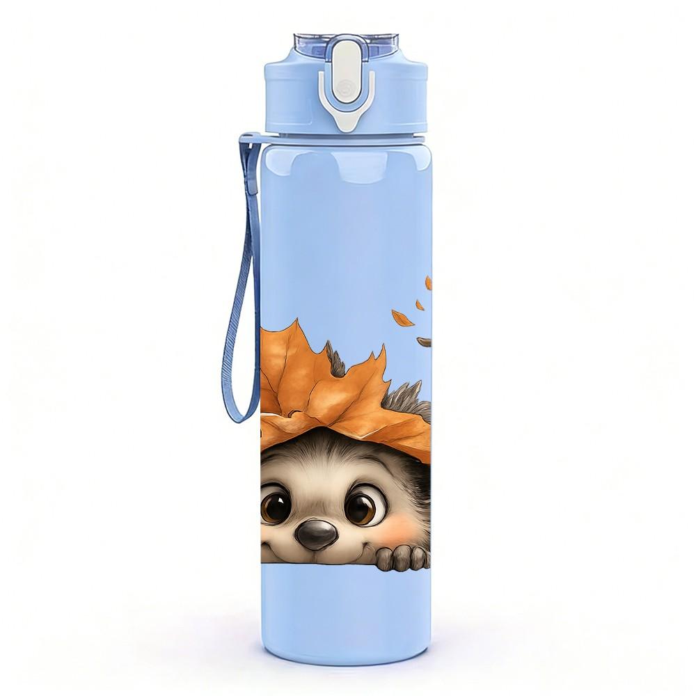 1PC Autumn Leaf Hedgehog 750ml Color Plastic Sports Water Bottle Leakproof Flip Straw Lid Suitable for Sports Office Home Use