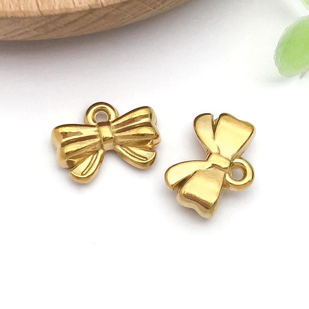 Stainless Steel Double Hanging Bow Pendant Charm for DIY Bracelets & Necklaces