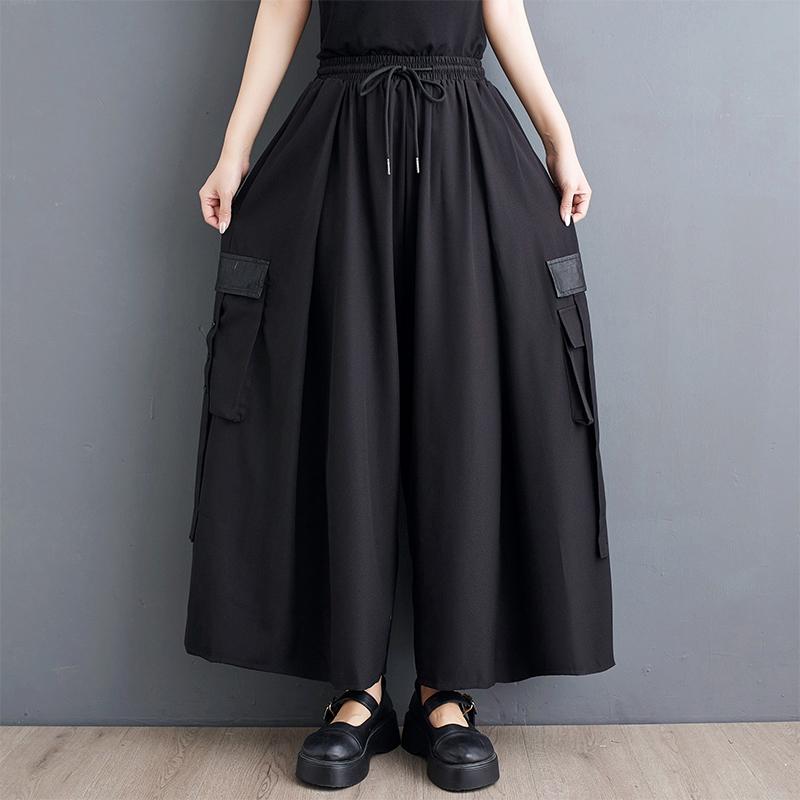 Dimanaf Spring Plus Size Women Wide Leg Pants High Waist Basic Elastic Pants Loose Casual Trousers Black Pants