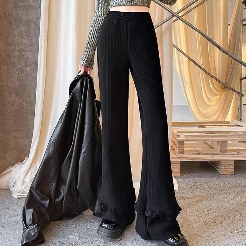 Kalhoty pro ženy nadměrné velikosti Zesílené Pružné Elastické S vysokým pasem Dlouhé kalhoty Jednobarevné Fleecové Ležérní Kalhoty se širokými nohavicemi