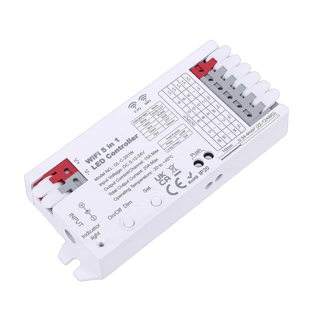 LED-Lichtcontroller Unterstützung für Tuya Smart APP WiFi Bluetooth 2.4G 5 in 1 Streifenlicht-Controller RGBCCT RGBW RGB WWCW
