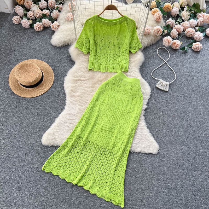 

Cut Out Lace Fishtail Skirt Two-piece Set Crocheted Green One size
