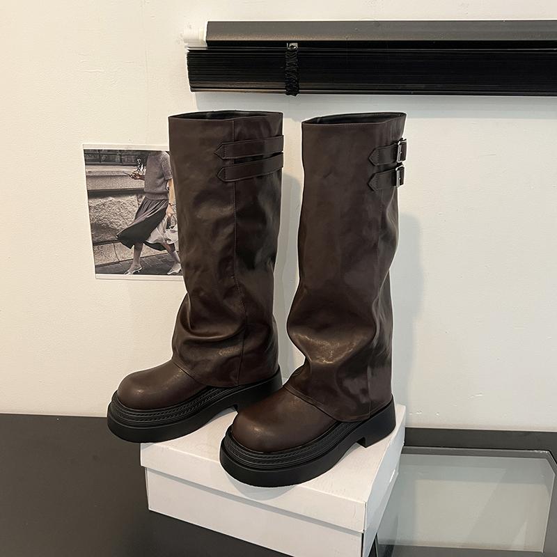 

Platform Thick Sole Women Knight High Boots Fashion Belt Buckle Shoes Winter Punk Vintage Women S Slim Pipe Long Booties 35