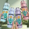 1PC Kindness Matters Flower 750ml Color Plastic Sports Water Bottle Leakproof Flip Straw Lid Suitable for Sports Office Home Use