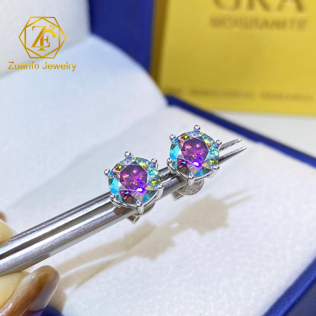 Iced Out Man 1CT 2CT 3CT Round VVS1 Moissanite Hip Hop Stud Earrings Pass Diamond Tester 925 Silver Moissanite Earrings