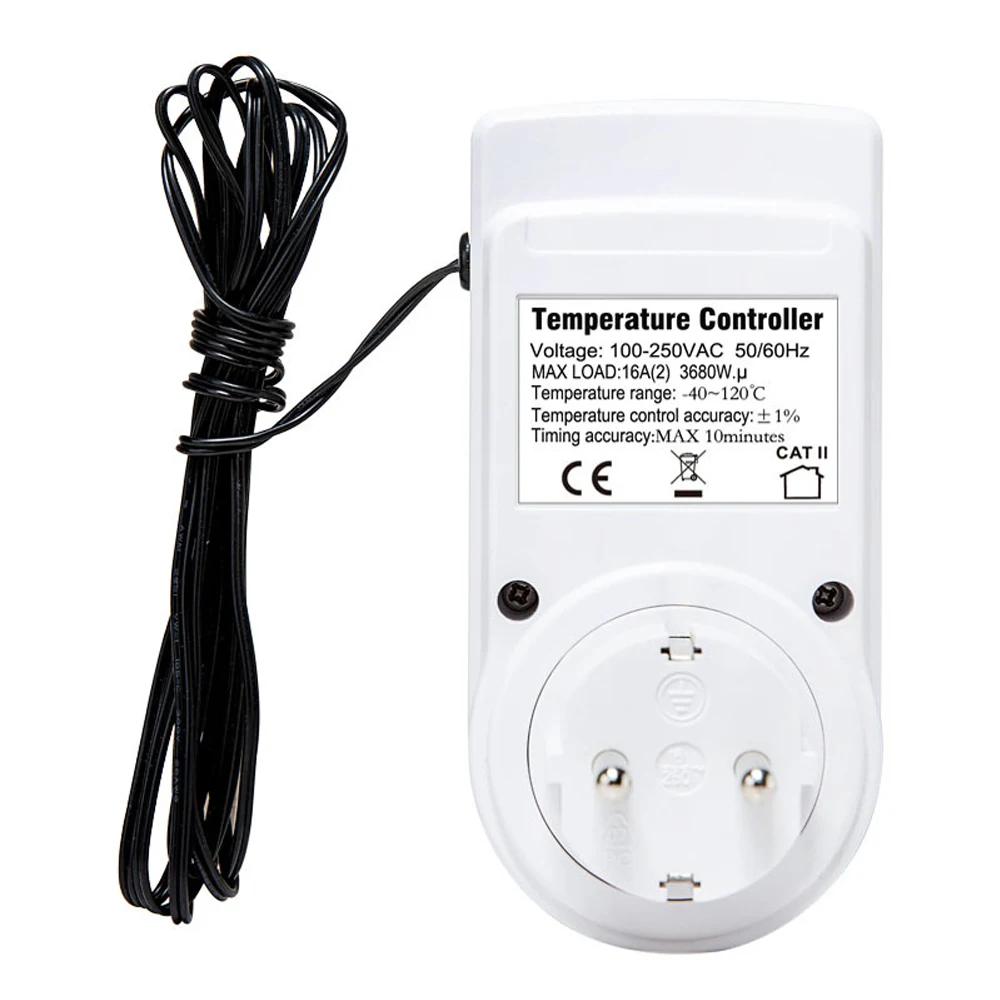 EU FR Plug Socket Thermostat Digital Temperature Controller Socket Outlet With Timer Switch Sensor Probe Heating Cooling