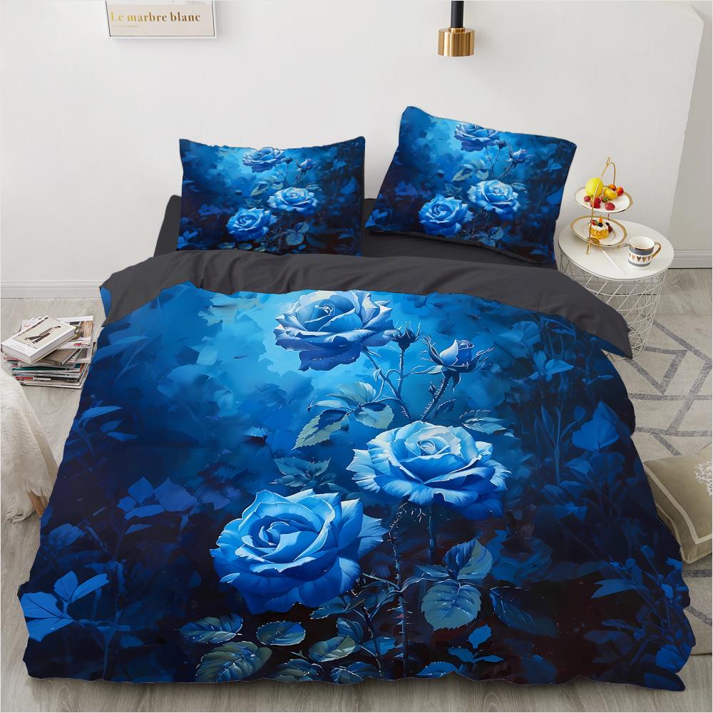 Colorful blue butterfly 3D print pattern (three-piece set) single double queen size quilt cover pillowcase bedding set