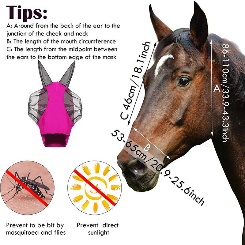 1Pc Anti-Fly Mesh Equine Mask Horse Mask Stretch Bug Eye Horse Fly Mask With Covered Ears Horse Fly Mask Long Nose With Ears