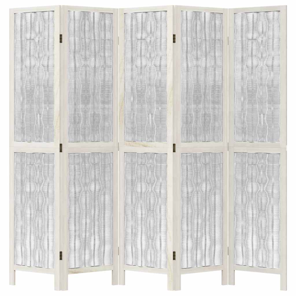5 Piece Room Divider White Solid Paulownia Wood