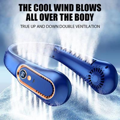 Nový přenosný mini závěsný větrák na krk Napájecí ventilátor s digitálním displejem Bezlopatkový ventilátor s páskem na krk Vzduchový chladič USB dobíjecí elektrické ventilátory