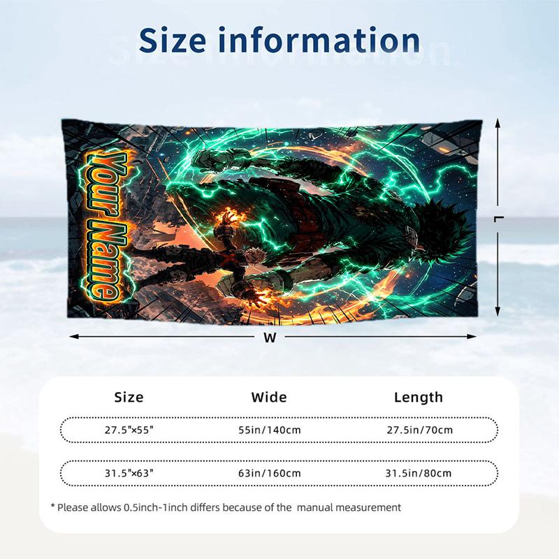 My Hero Academia Beach Towel, Personalized Custom Name Text, Quick Dry Large Absorbent Towel For Beach Pool