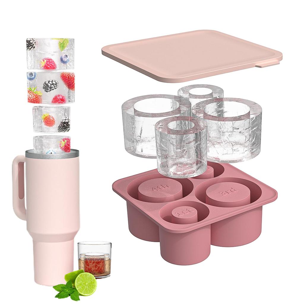 4 Grids Ice Cube Molds For 20 30 40oz Tumbler Cup Silicone Cylinder Ice Cube Trays Summer Necessary Kitchen Make Mould