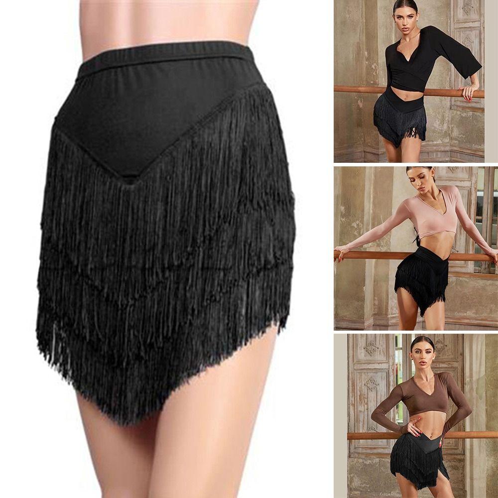 Quasten Ballsaal Tanzrock Dreilagiger Samba Tanzrock Mode Performance Kostüm für Damen