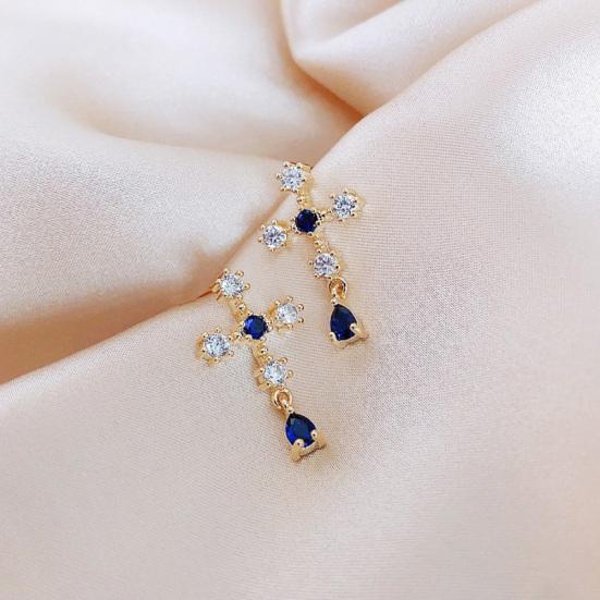 Women Faux Sapphire Rhinestone Alloy Cross Ear Stud Earrings Jewelry Gift
