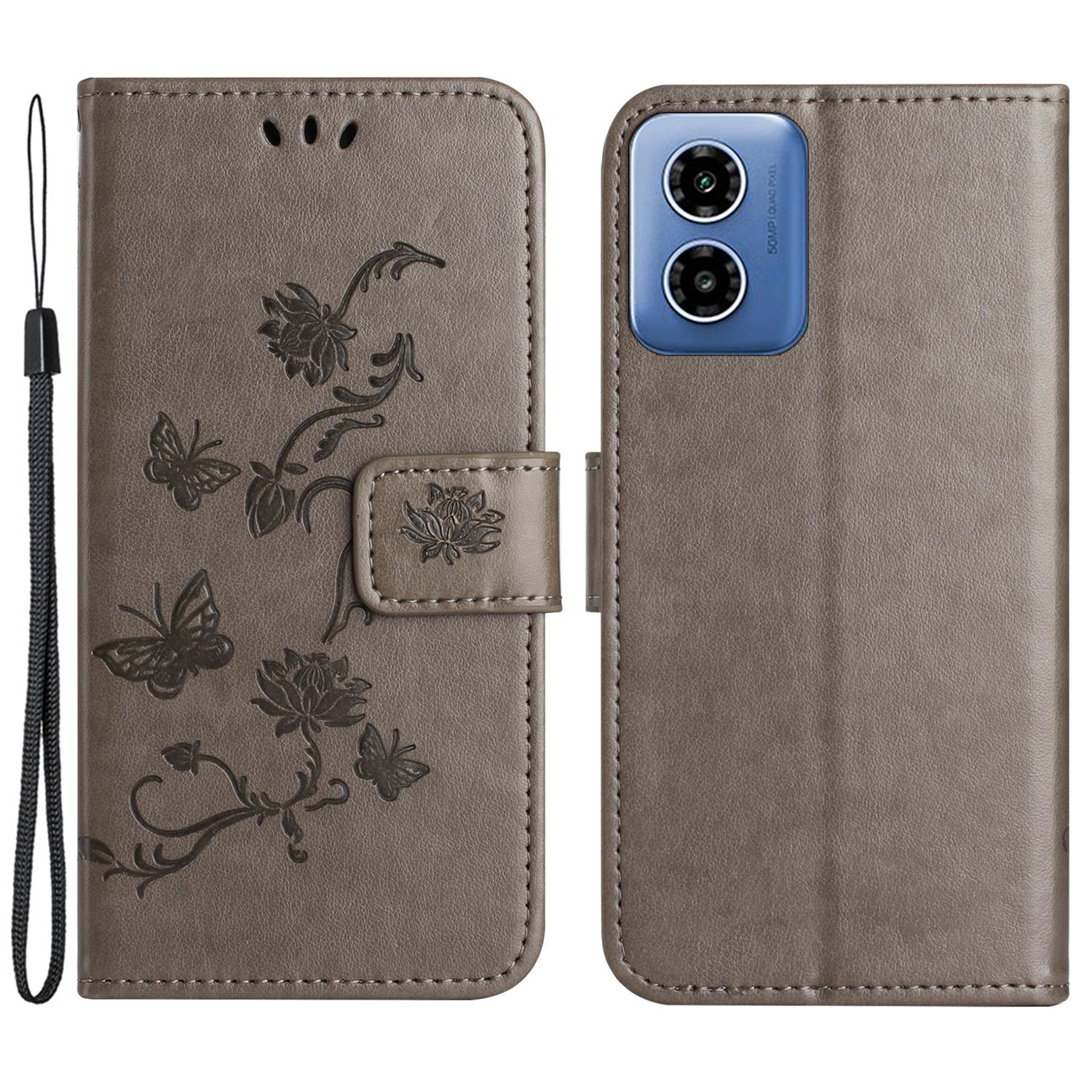 

For Motorola Moto E14 4G/G04 4G/G04s 4G/G24 4G Wallet Case PU Leather Stand Butterfly Flower Phone Cover F