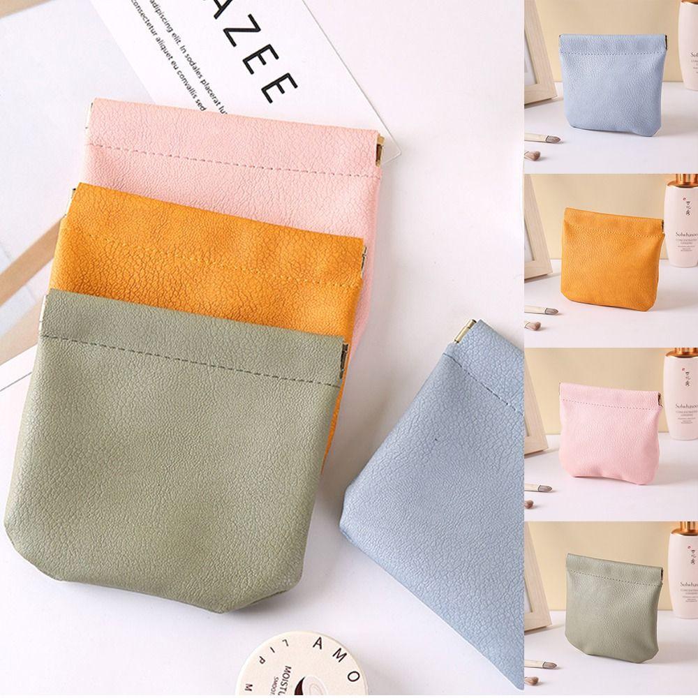 

Coin Purse Self-closing Storage Bag Solid Color PU Leaf Spring Bag Portable Girls
