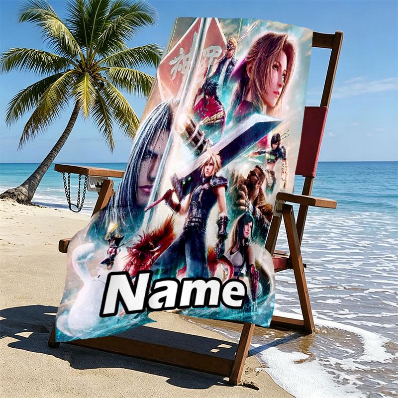 Custom Name Personalized Final Fantasy Print Beach Towel, for Trip Camping Beach Party Home Decor, Birthday Gift for Family & Friends
