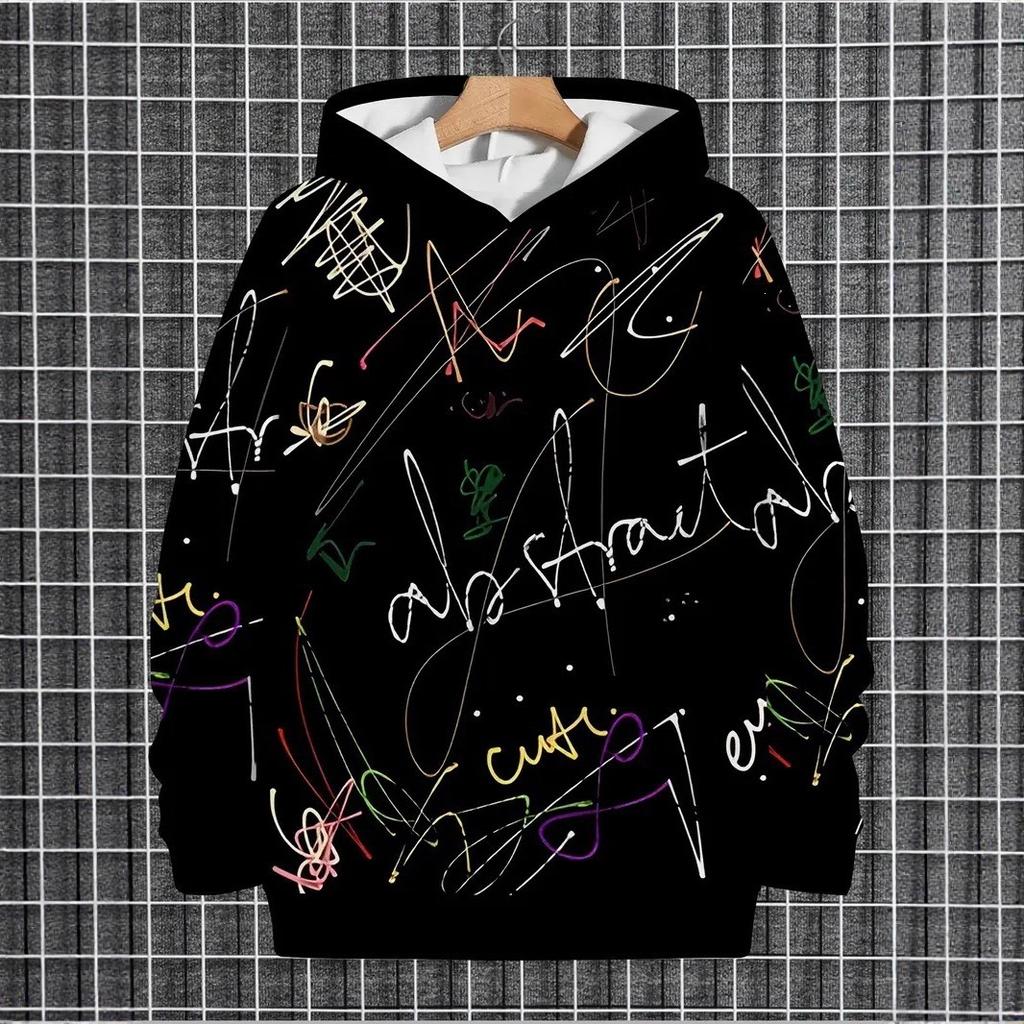 Interesting Letter 3D Printed Hooded Sweatshirt Autumn Winter Loose Fitting Pullover Atmospheric Comfortable Oversized Long Sleeved Men's Hoodies