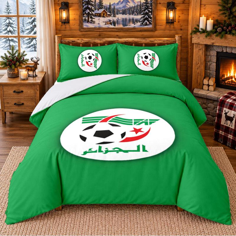 Algeria National Team Pattern Bedding 3Pcs Set Bed Sheet And Pillowcases For Indoor Bedroom