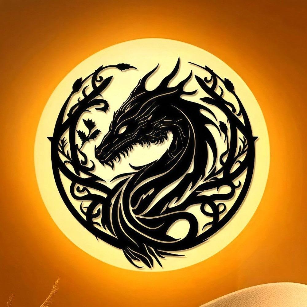 Iron Dragon Head Floral Metal Wall Art Decor Sculpture Gift