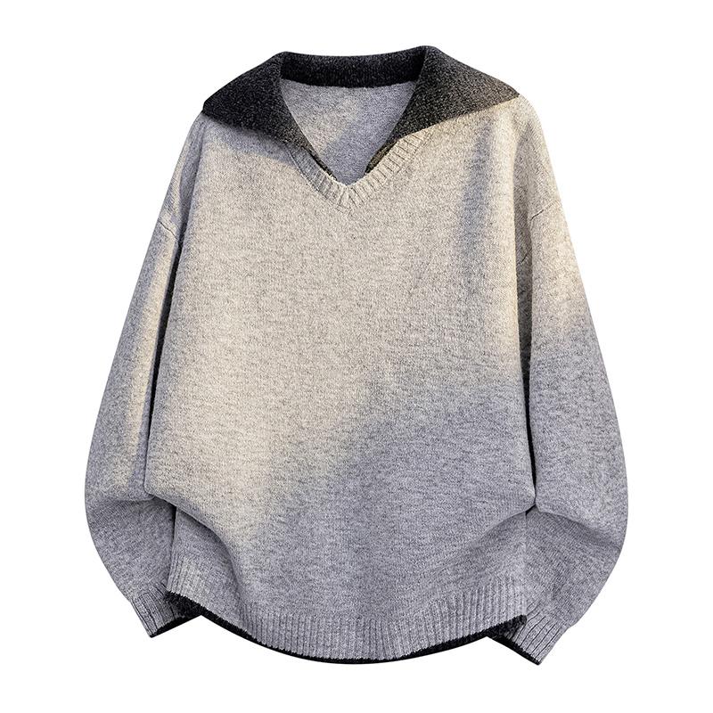 New Autumn and Winter Fake Two-piece Shirt Collar Sweater Men Knitted Couple Coat Men Pullover Versatile Top