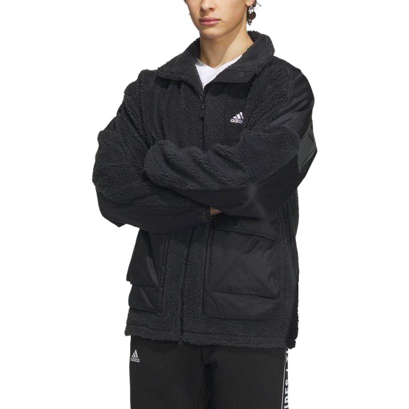 adidas Alphabet Logo Print Loose Stand Collar Jacket Unisex Jacket Black IK7341