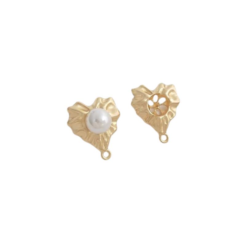 14K Copper-Plated Gold Lace Heart Bead Holder with Dangle Earrings & 925 Silver Needle for DIY Pearl Earrings