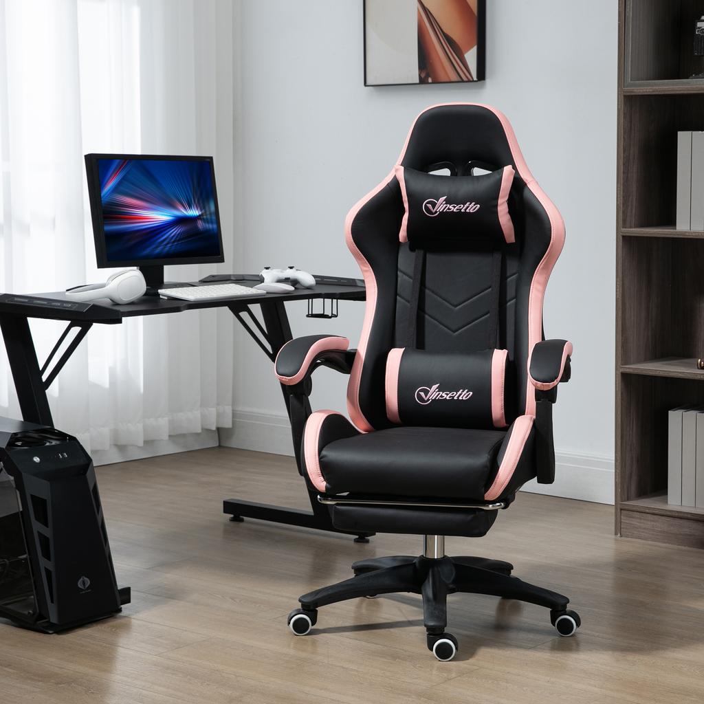 Office Chair, Gaming Chair, 1 Headrest, 1 Lumbar Support, Pink + Black