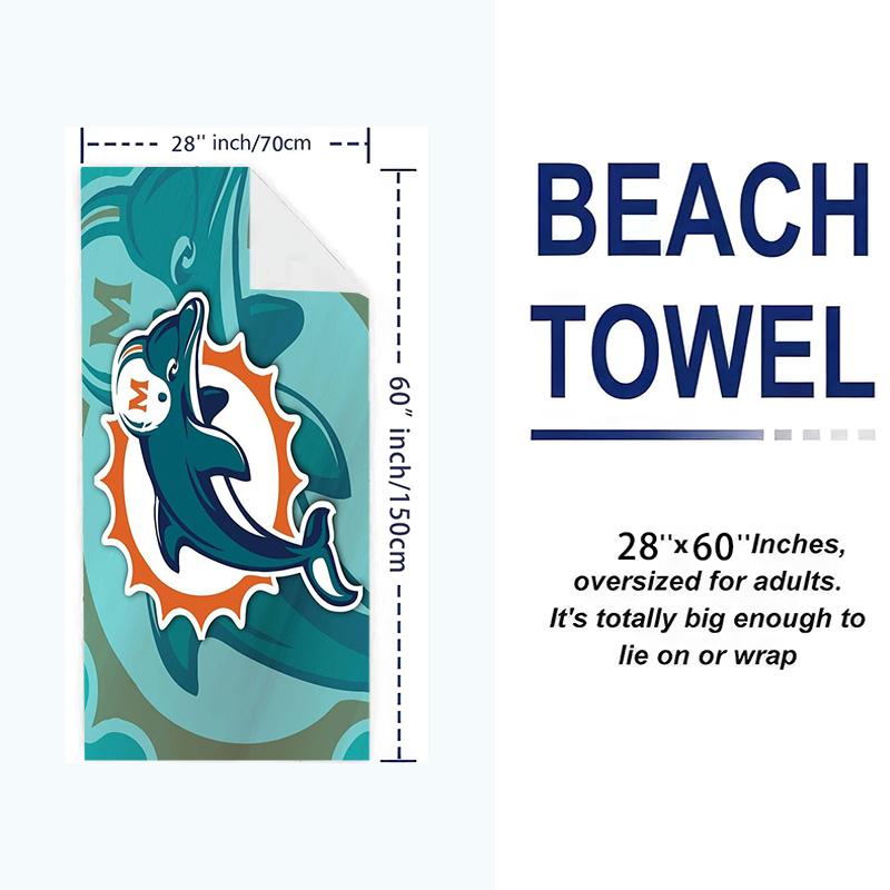 Miami Dolphins Logos Print Beach Towel, Large Soft Quick Dry Towel for Beach Camping Swimming