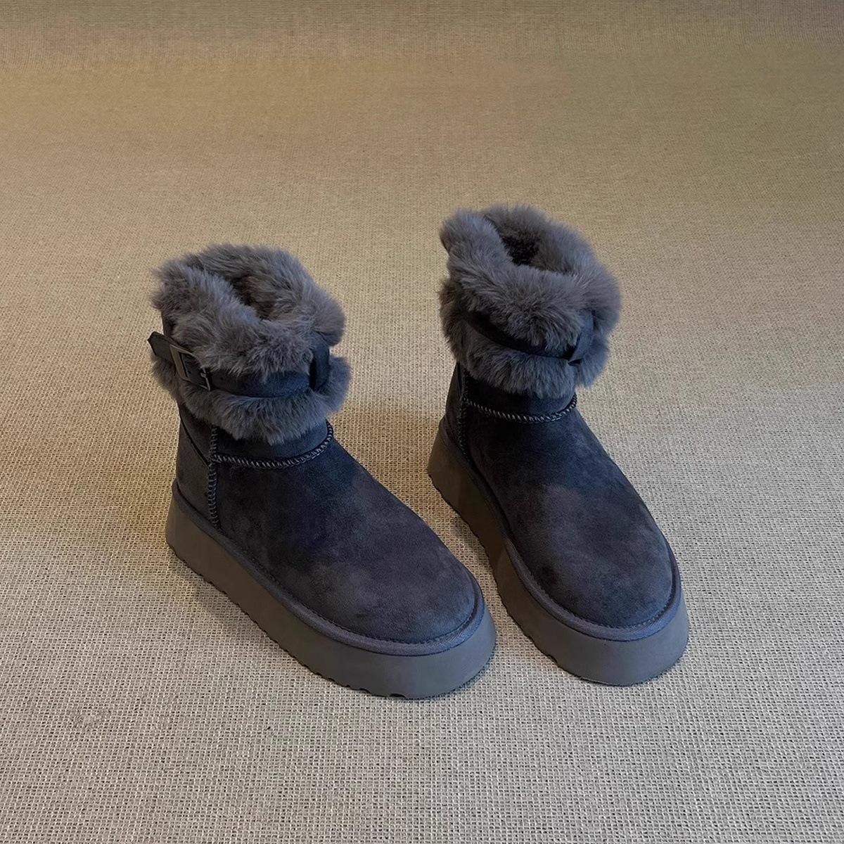 

Women s Fur One Thick Bottom Heightening Winter Lightweight Padded Warm Snow Boots Non-slip Wear Casual Sports Cotton Boots 40 сірий колір