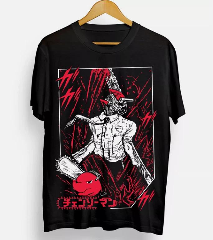 Chainsaw Men's T-Shirt Chainsaw Men's Anime CSM Denji Power Summer New Vintage Fashion Men's and Women's Cotton Streetwear