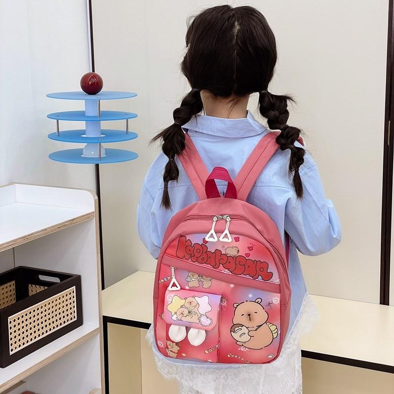 Capybara Children Printed Backpack Breathable Lightweight Cute Schoolbag Cartoon