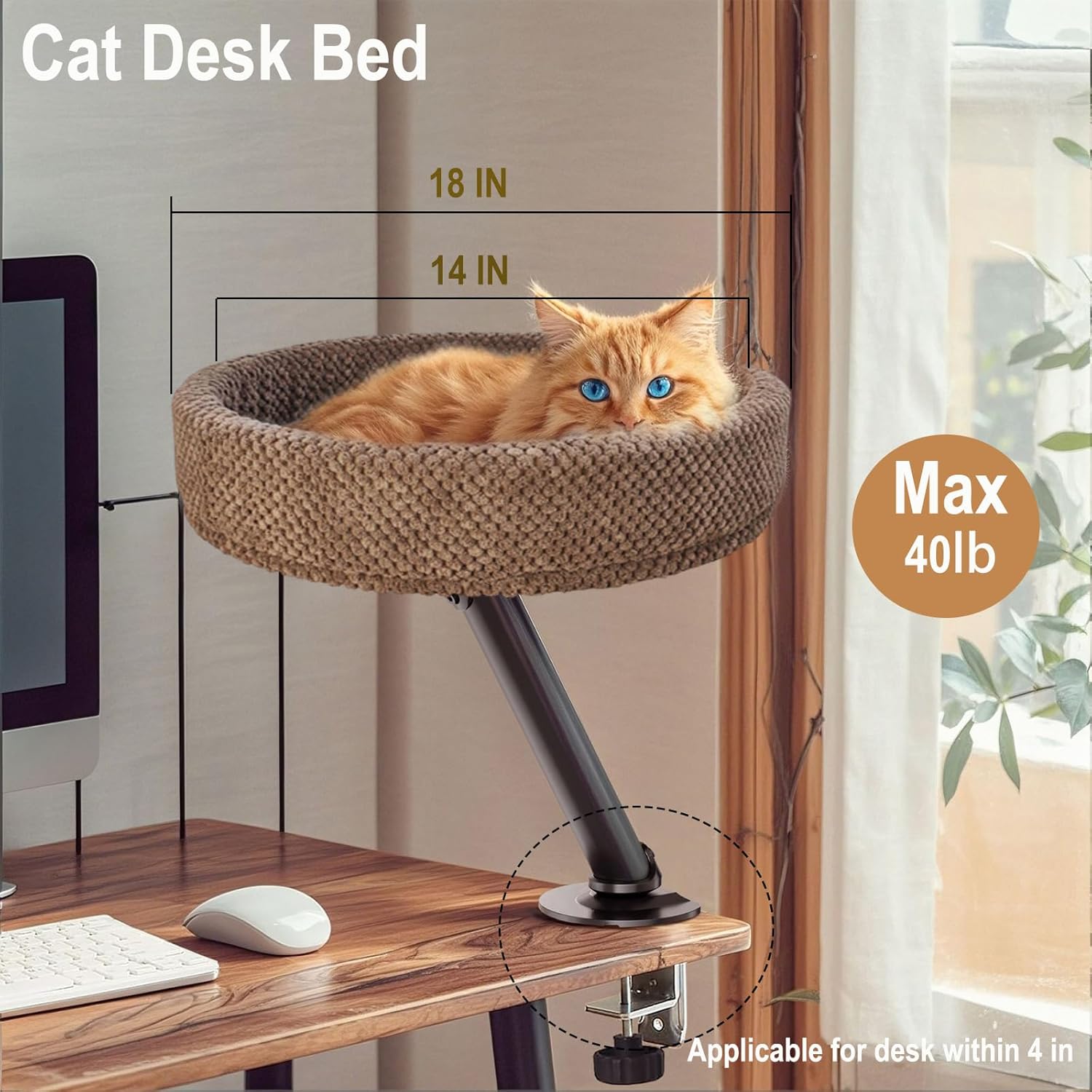 Cama Gatto Moderna per Scrivania, Supporta Fino a 18 kg, Cama Gatto da Interno Rimovibile colore grigio chiaro