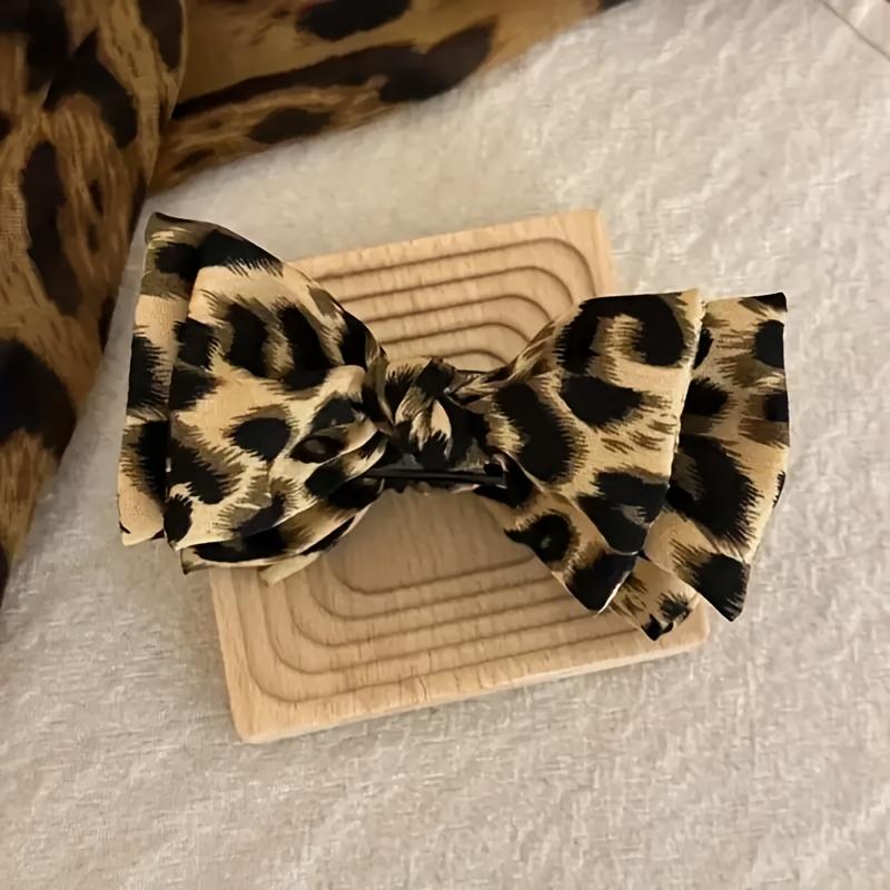 1pc Retro Leopard Print Butterfly Bow Fabric Shark Clip Hair Claw Cute Animal Print Hair Accessory Shark Hair Clip, Ponytail Styling