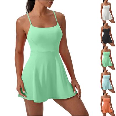 Women's Athletic Dress Sleeveless Built-in Bra And Shorts Exercise Tennis Dress