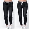 Women Solid Color Drawstring Ankle Tie Slim Stretchy Jeans Plus Size Denim Pants