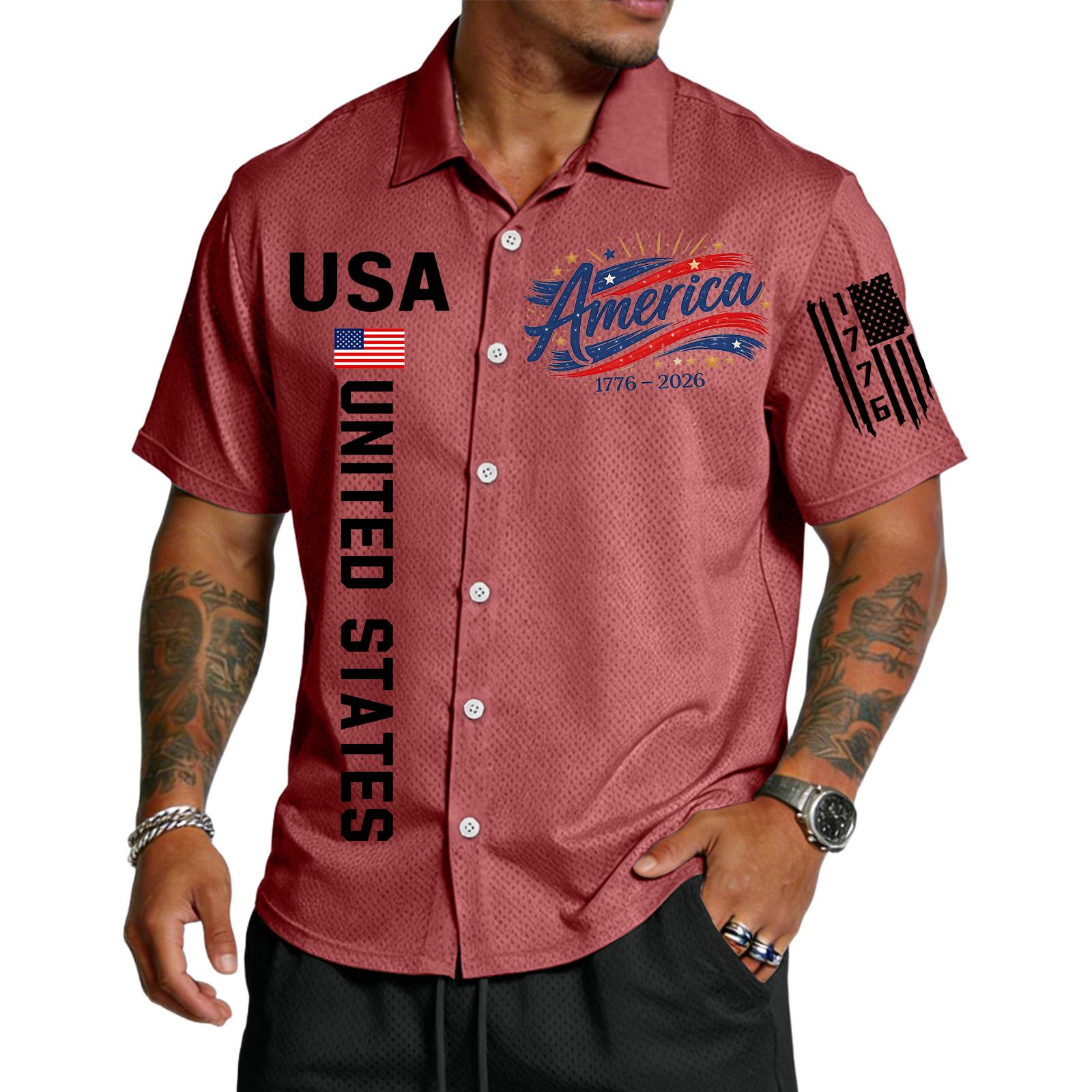 

Men s Casual Lapel Light Breathable Short Sleeve Shirt XL червоний