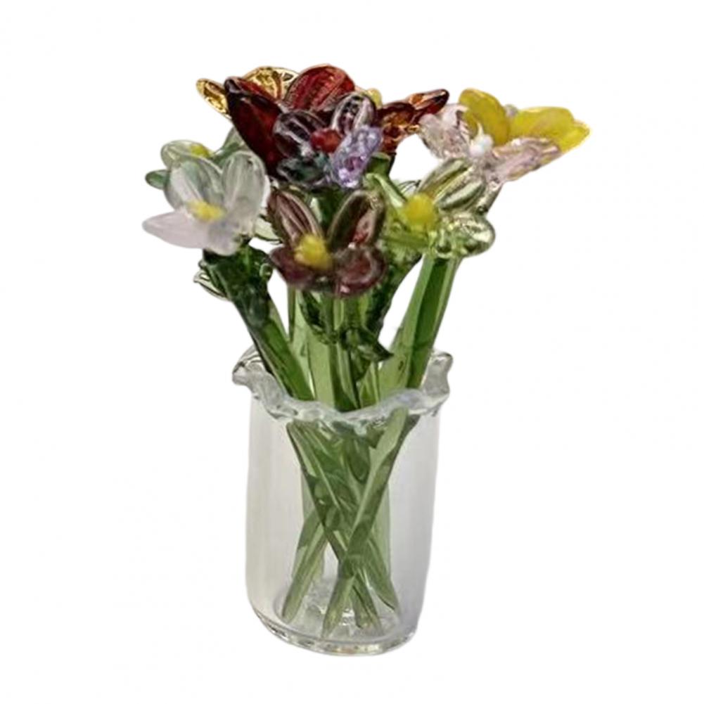 Glass Flower Decor Handmade Glass Flowers Hand-blown Glass Flower Bouquet with Vase Mini Floral Decoration for Home Room