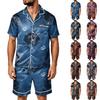 Herren Halloween Pyjama Set - Gestreiftes Karomuster aus Satin, Kurzarmhemd und Shorts mit Taschen, Lockeres Zweiteiler Set für Zuhause und Tägliche Kleidung