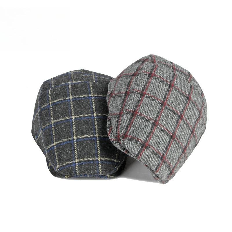Retro Plaid Woolen Flat Cap Thickened Ivy Hat British Checkered Newsboy Beret Cap for Men Women