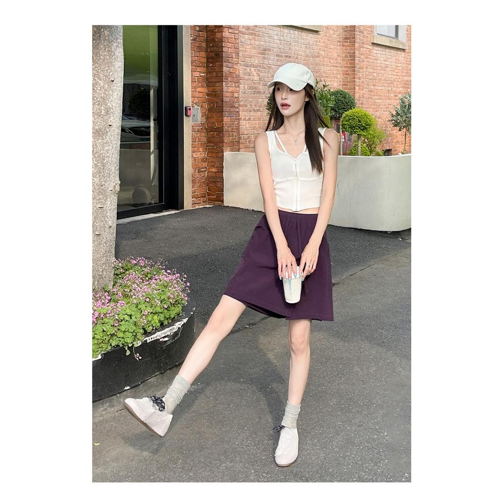 Quick Drying Sports Shorts for Women's Summer Casual Shorts with Elastic Waistband and Front Slit Design, Work Pants Skirt